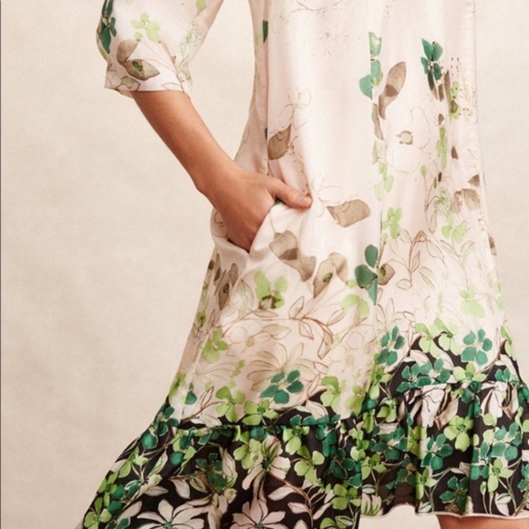 Anthropologie Vanessa Virginia Silk Dress Rainforest High Low Hem Cream Ivory - Picture 5 of 16